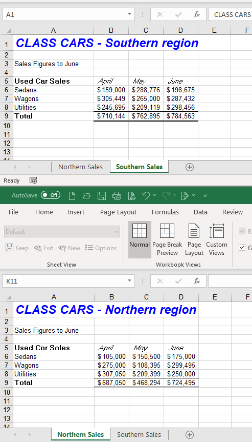excel view2sheets horizontal-view