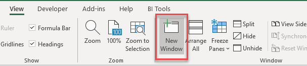 excel view 2 sheets new window