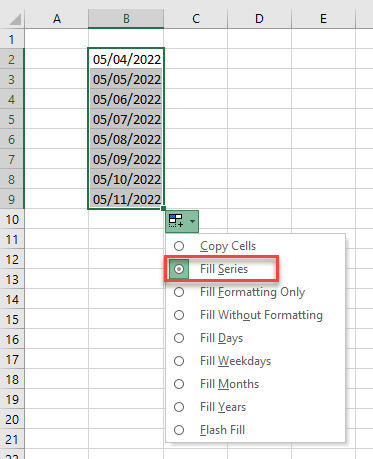 fillhandle fill dates