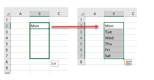 fillhandle fill day list