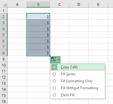 fillhandle number options