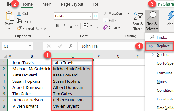 find and replace excel 1