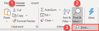 find and select cells find data