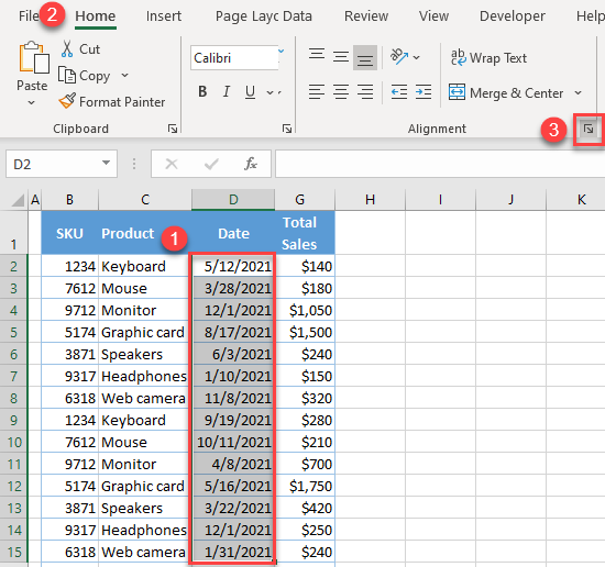 format dates excel 1a