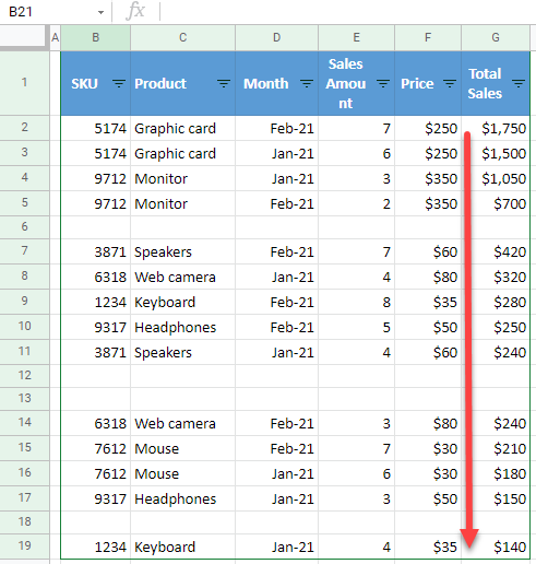 google sheets data sort ignore blanks 1