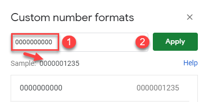 google sheets add leading zeroes