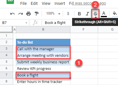 google sheets add strikethrough