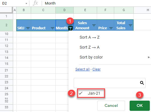 google sheets clear filter