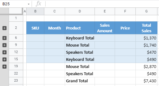 google sheets collapse subtotals final