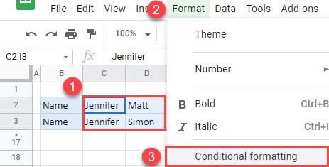 google sheets compare two rows conditional formatting