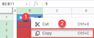 google sheets copy cells