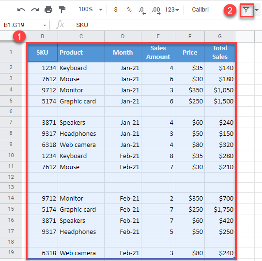 google sheets create filter 1