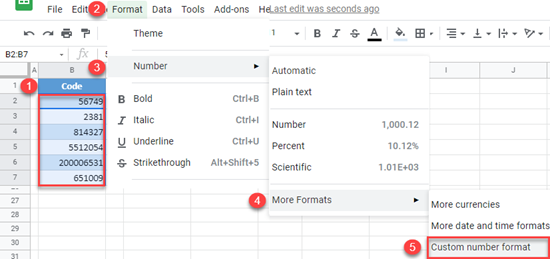 google sheets custom number format