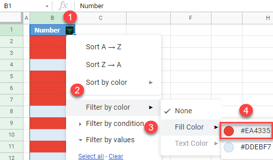 google sheets filter by color