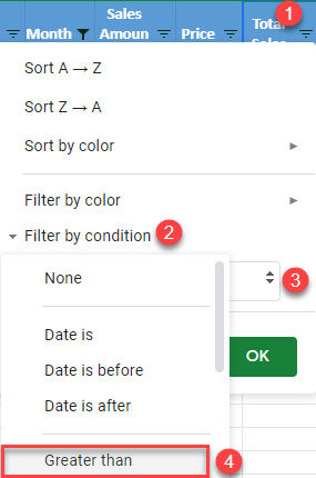 google sheets filter by column 3