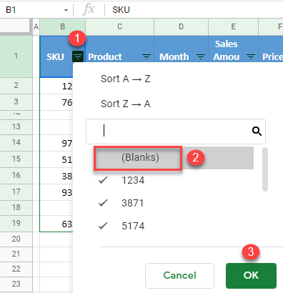 google sheets filter out blanks 1