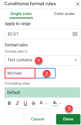 google sheets find and highlight conditional formatting 2