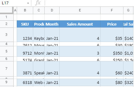 google sheets initial data