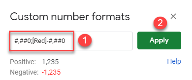 google sheets make negative numbers red custom number format 2