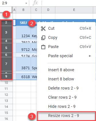 google sheets resize rows