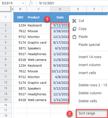 google sheets right click sort range 1a