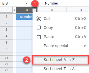 google sheets sort by column option 1a