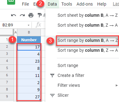 google sheets sort by number 1a