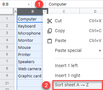 google sheets sort column options 1