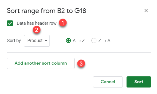 google sheets sort criteria 1