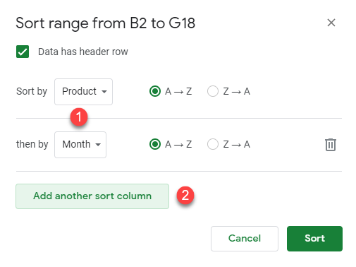 google sheets sort criteria 2