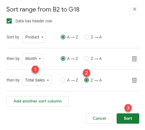 google sheets sort criteria