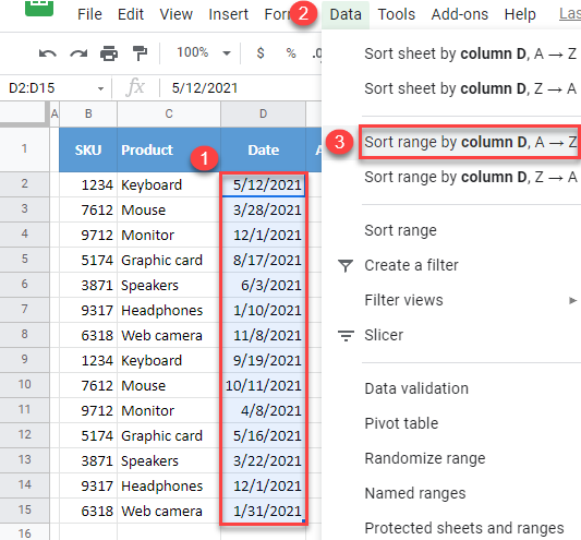 google sheets sort dates 1a