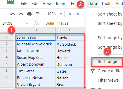 google sheets sort range 1