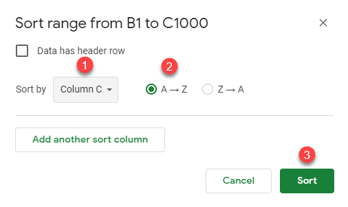 google sheets sort range 2