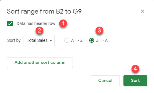 google sheets sort range 2