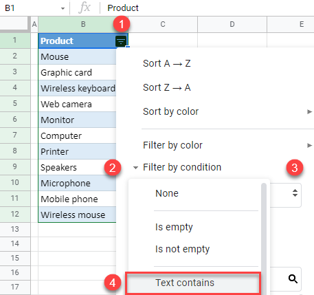 google sheets text contains