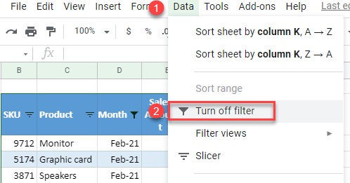 google sheets turn off filter 2