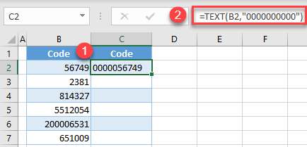 pad numbers text function