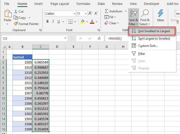 randomize range sort