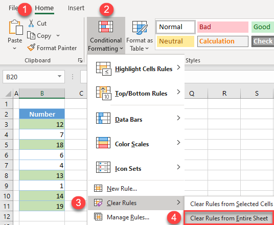 remove conditional formatting entire sheet