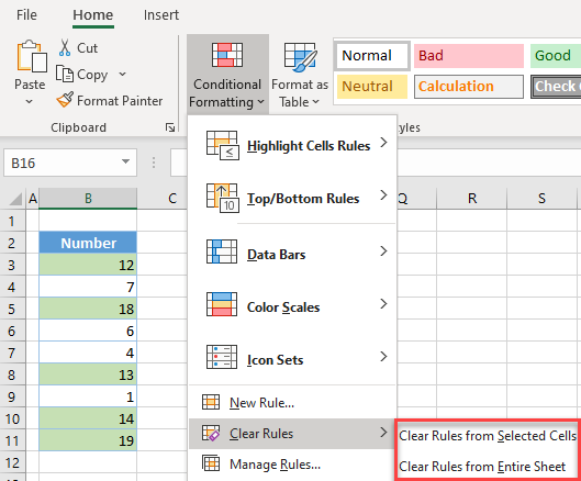 remove conditional formatting excel