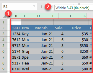 resize column width drag