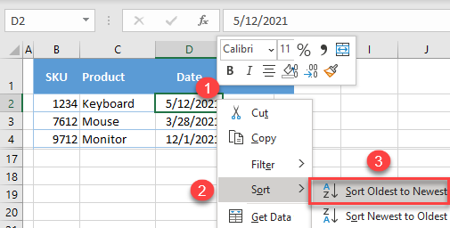 right click sort dates 1a