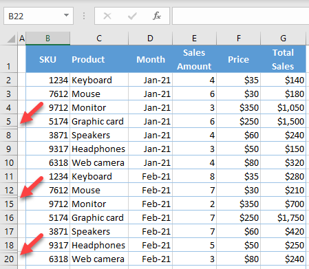 rows hidden excel 1