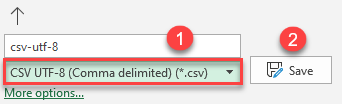 save as csv utf-8