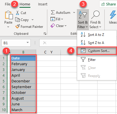 sort by month custom sort 1a