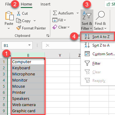 sort column alphabetically a to z 1