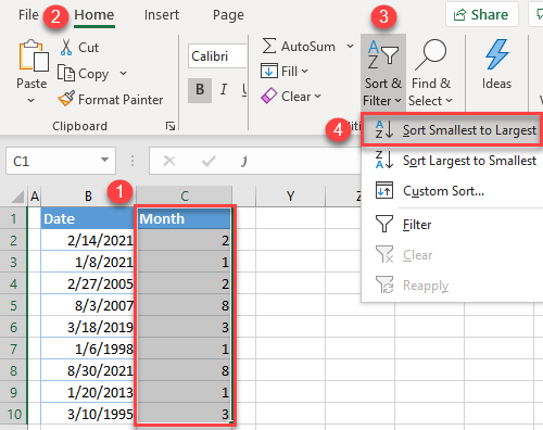 sort dates by months 1b