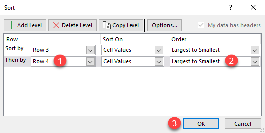 sort multiple rows horizontally 3