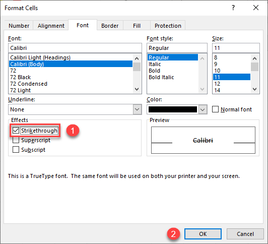 strikethrough font settings 2